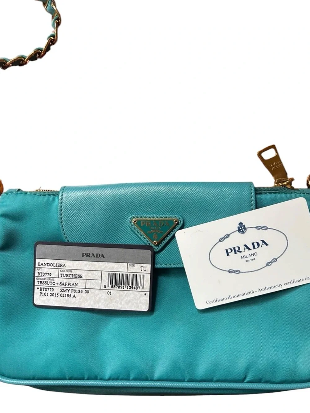 Prada Saffiano-Trimmed Tessuto Nylon Crossbody Bag Teal Gold